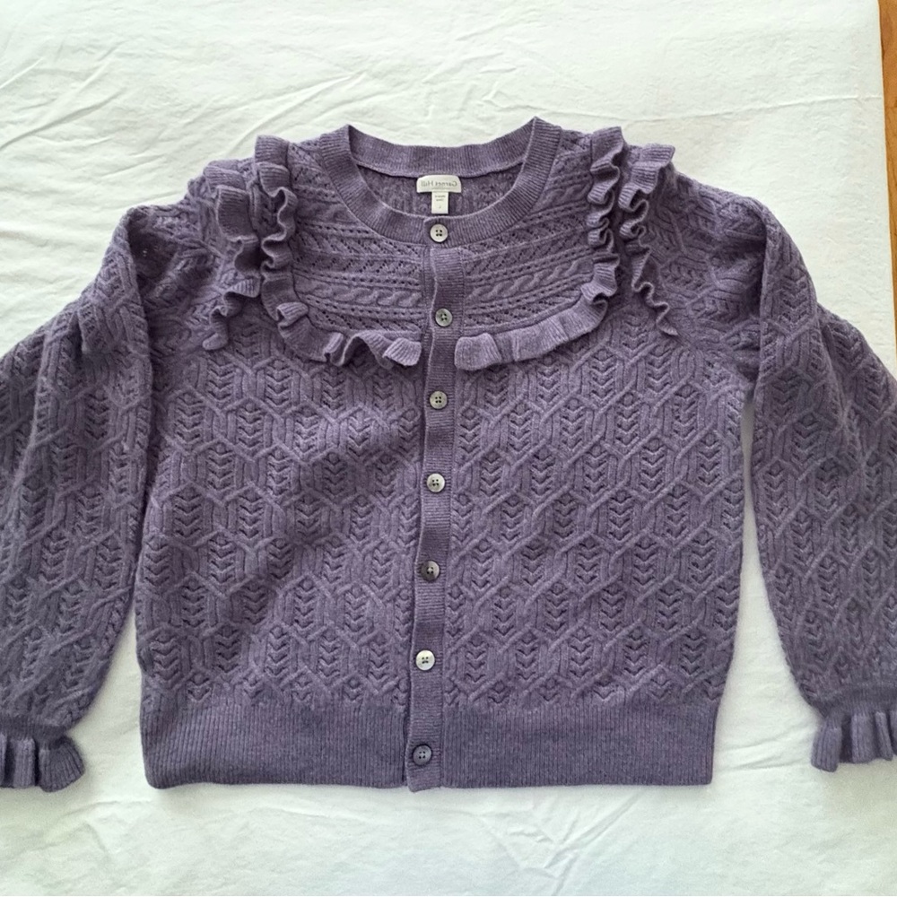 Garnet Hill Purple Ruffle Knit Cardigan